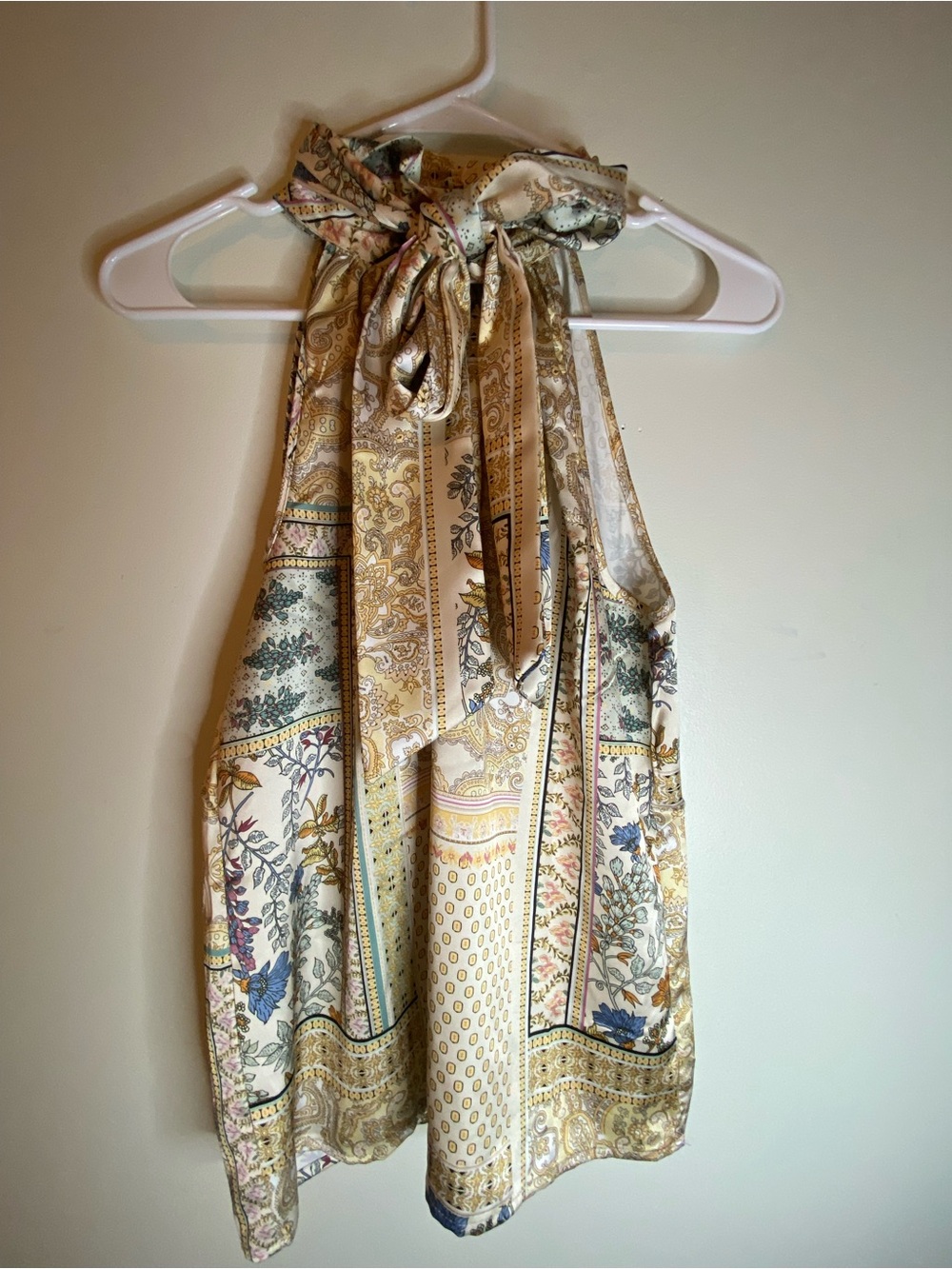 Rachel Zoe Cream & Gold Paisley Halter Blouse